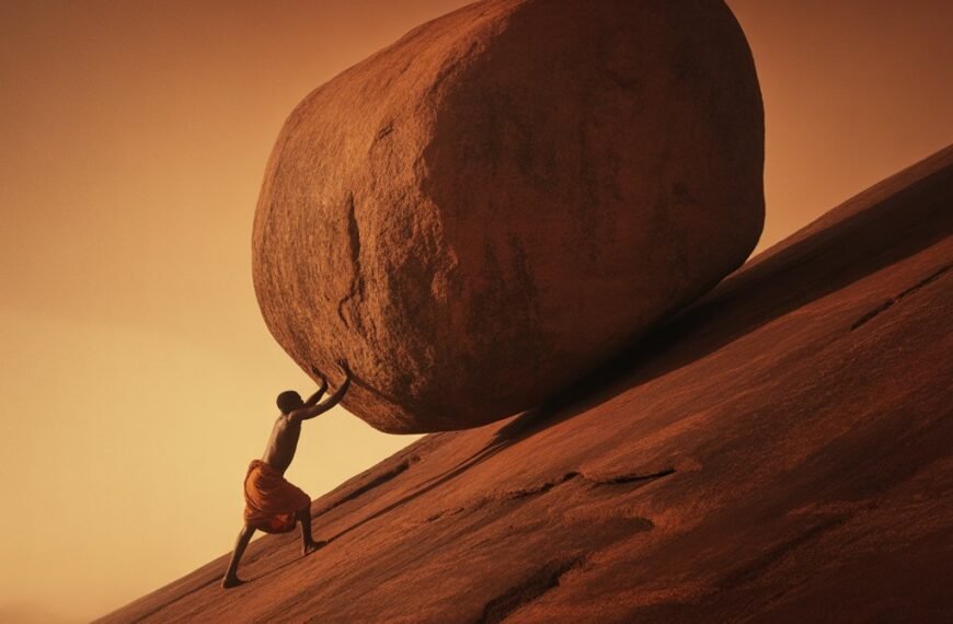 Ghana politics satire Sisyphus boulder hill