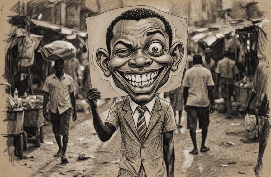 ghana satire freedom of speech &mdash; a Ghanaian figure holds a satirical cartoon drawing in central Accra