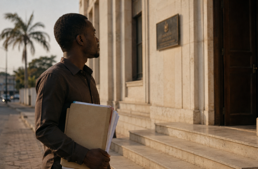 ghana diaspora citizenship suspended &mdash; a man with documents outside the Du Bois Centre in Accra