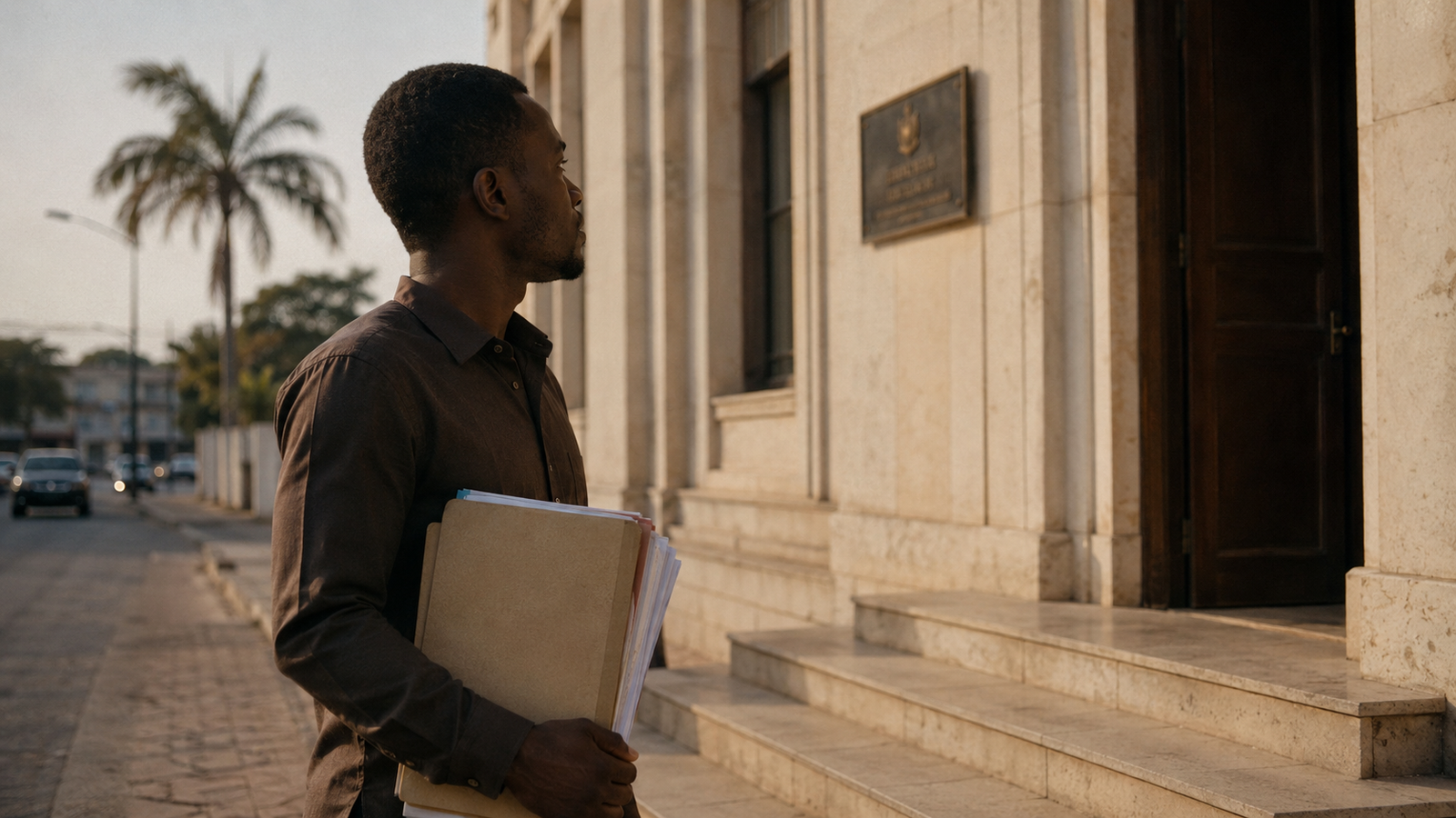 ghana diaspora citizenship suspended — a man with documents outside the Du Bois Centre in Accra